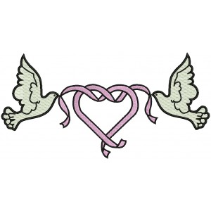 Two Doves Heart Ribbon Valentine's Day Filled Machine Embroidery Design Digitized Pattern